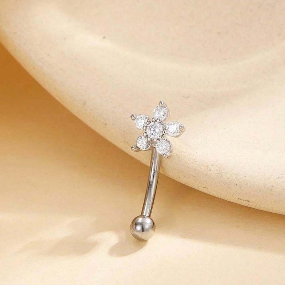 16g 1 Piece 316 Surgical Stainless Steel EYEBROW Ring CZ Flower Design NWT - Picture 10 of 10